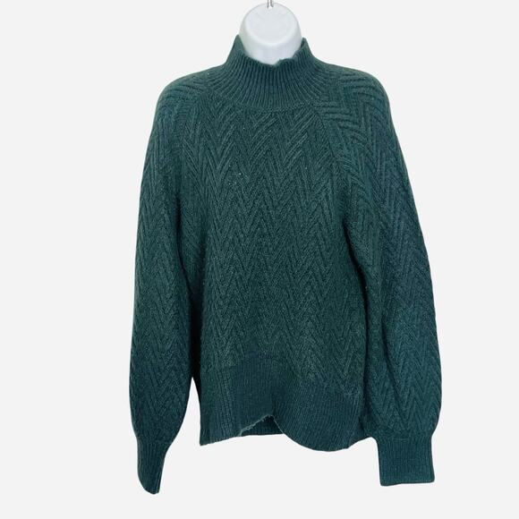 Abercrombie & Fitch Pullover Sweater S Mock Neck Balloon Sleeve Cozy Green - Picture 1 of 10